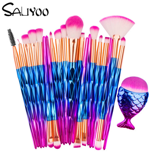 21-Pcs Makeup Brushes With Diamond/Mermaid Design, Cosmetics/Beauty Accessories!