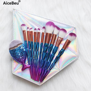 11-Pcs Diamond Makeup Brushes Set Mermaids!